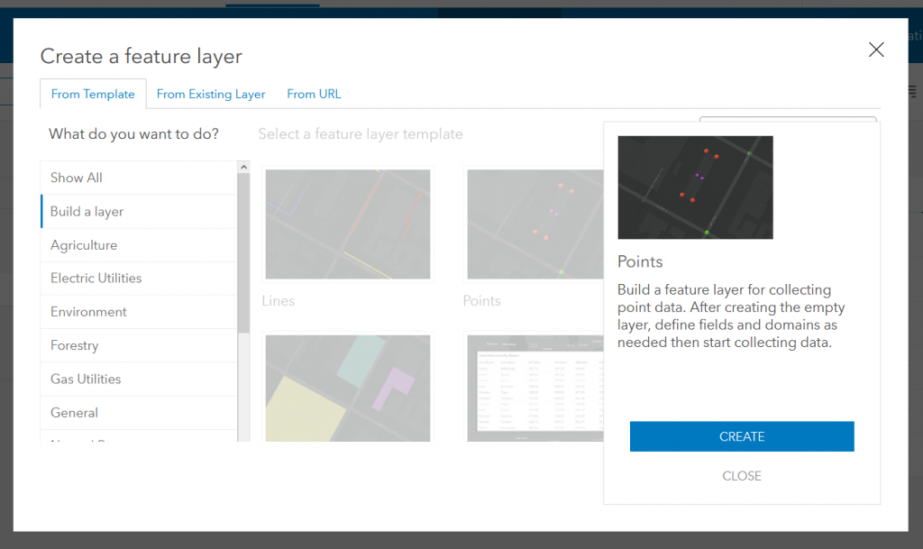 Figure 2.17: Selecting a point feature layer template