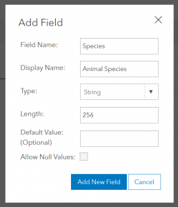 Figure 2.20: Setting the options for the new field