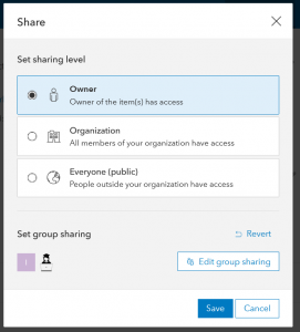 Figure 2.24: Sharing hosted feature layer access
