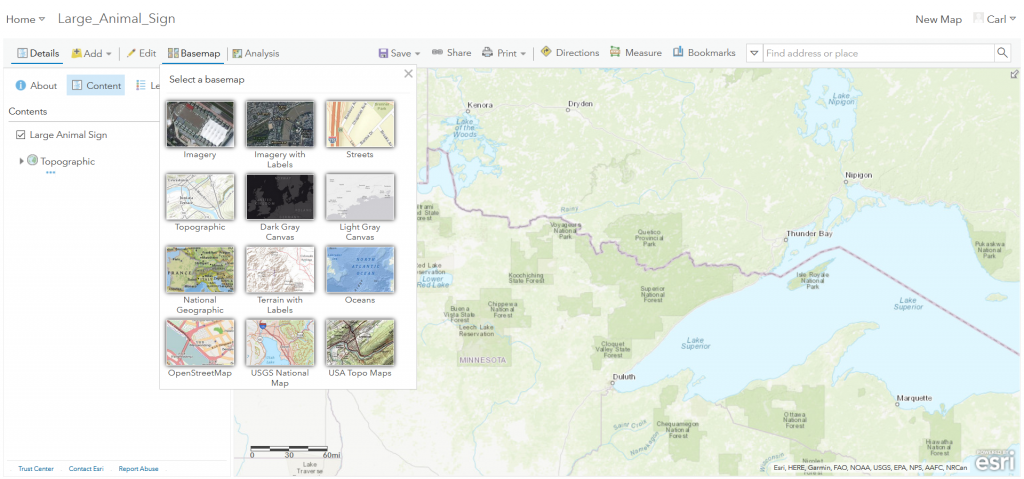 Figure 2.25: Selecting a basemap in Map Viewer