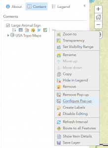 Figure 2.26: Opening the Configure Pop-up pane for the hosted feature layer