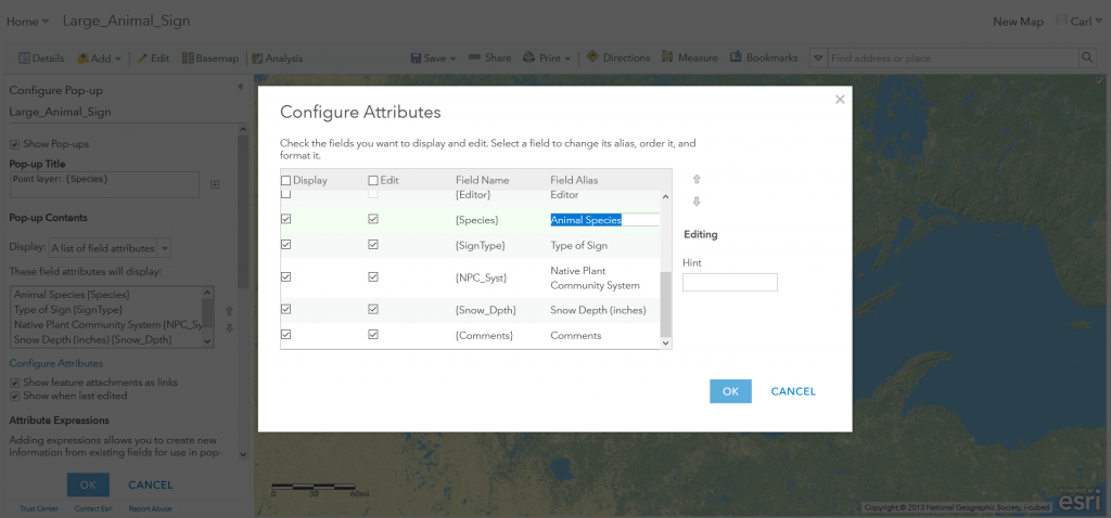 Figure 2.27: Configuring attributes for display and editing