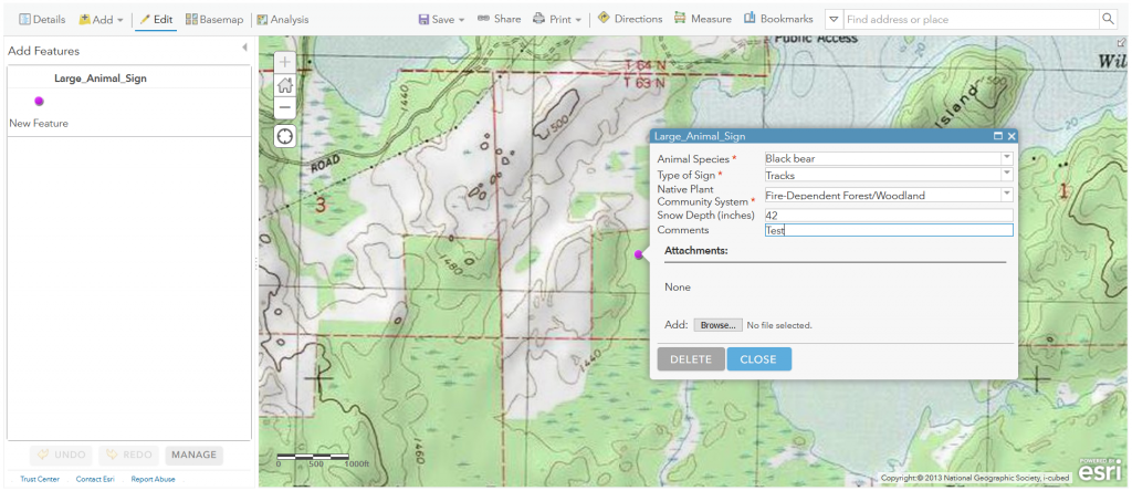 Figure 2.29: Adding a test feature to the map