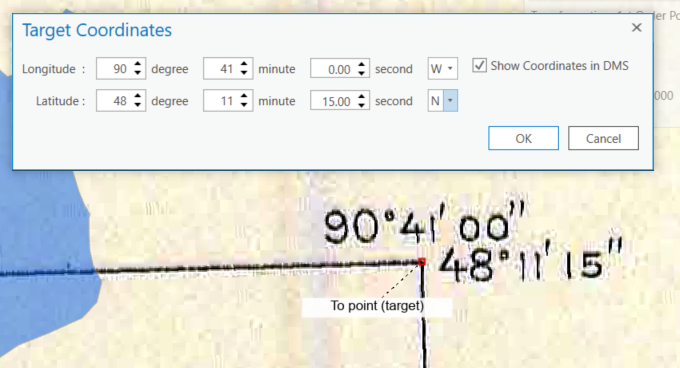 Figure 2.47: Entering the link coordinates for a graticule control point