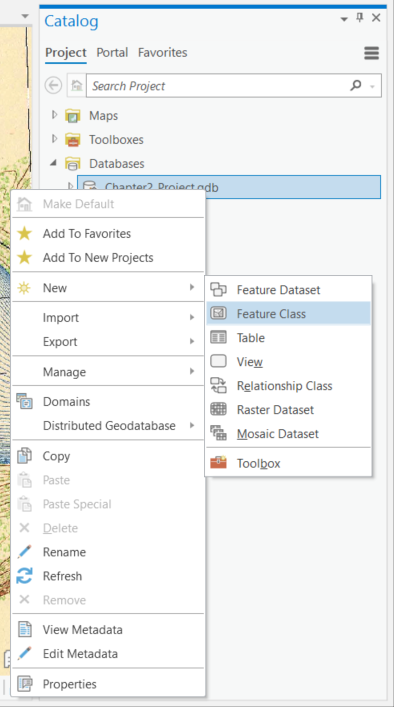 Figure 2.50: Creating a new feature class in the project geodatabase