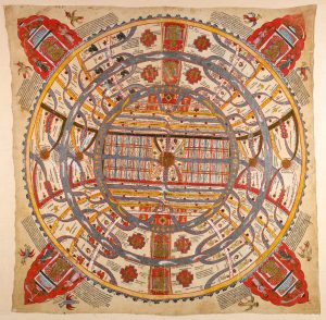 The Two-and-a-Half Continents is the only area in the three worlds where human beings can be born, and is frequently depicted in detailed maps in manuscripts or paintings.