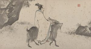 Zhang Lu (1464–1538) Description The Los Angeles County Museum of Art states that it's the Green Goat Immortal and the Chester Beatty Library states that it's the Blue Goat Immortal