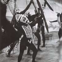 Cropped image from photograph taken at the premiere of Corroboree, a ballet written by composer John Antill and based on the real-life ceremony, at the Empire Theatre, Sydney, in about 1950.