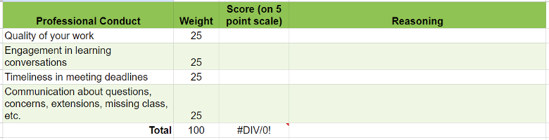 Professional Conduct Rubric